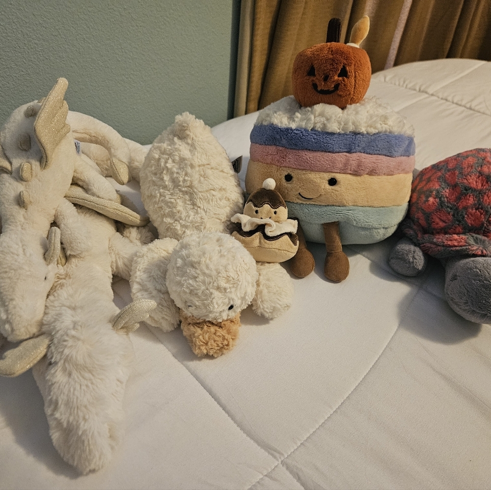 Jellycat Lot, Tootle Turtle, Medium Snow Dragon, Rainbow Birthday Cake